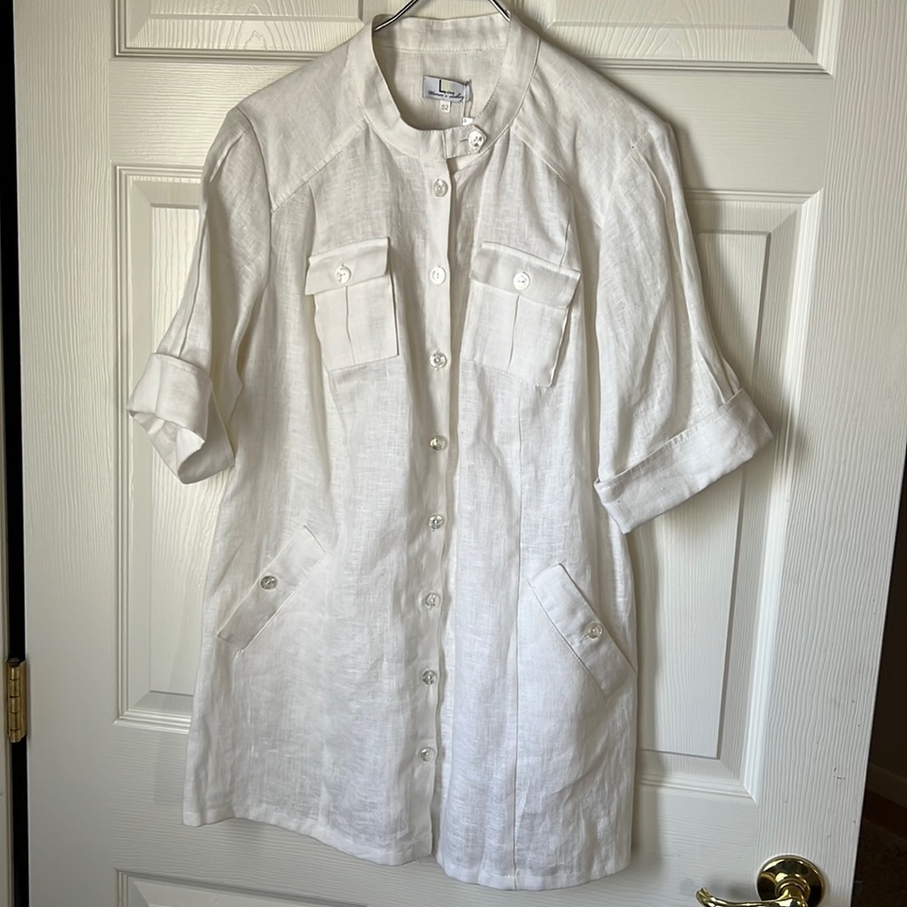 NWT‎ Dolce Lino LINEN Button Down Tunic Shirt, Sz 52 (XL/XXL)